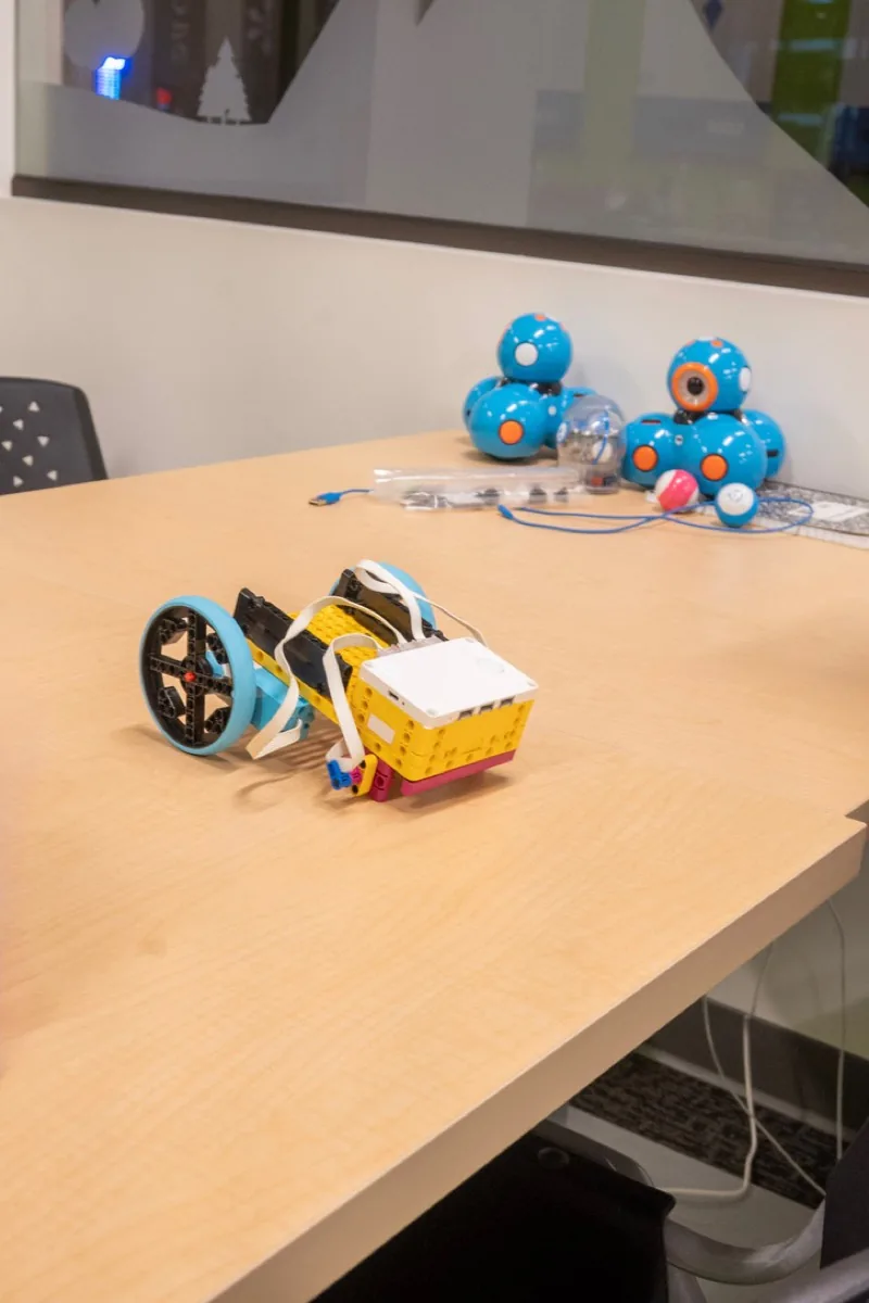 A LEGO SPIKE robot built by students during the workshop.